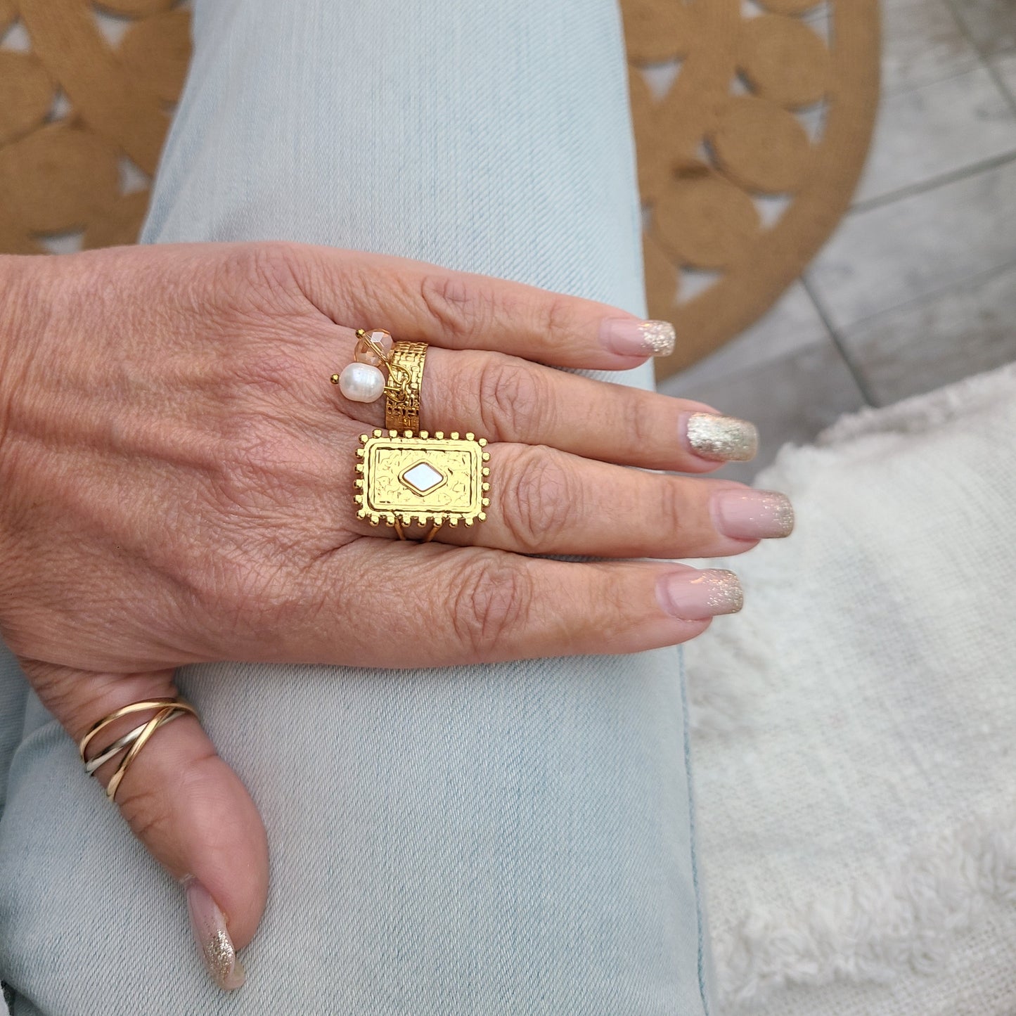 Bague rectangle dorée