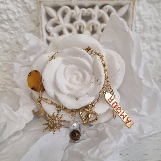 Bracelet Charms – Soleil, Lune & Cœur Style Bohème🌿
