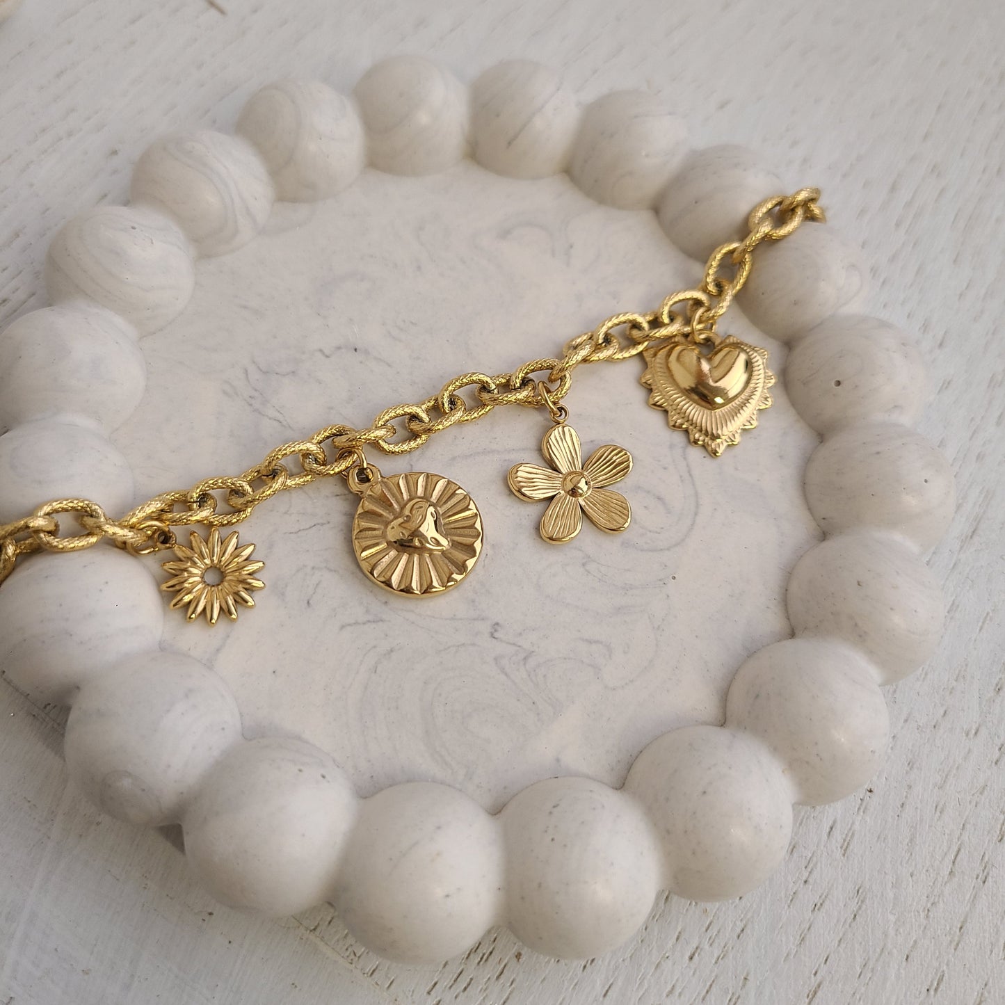 Bracelet chaîne & charms cœurs dorés✨