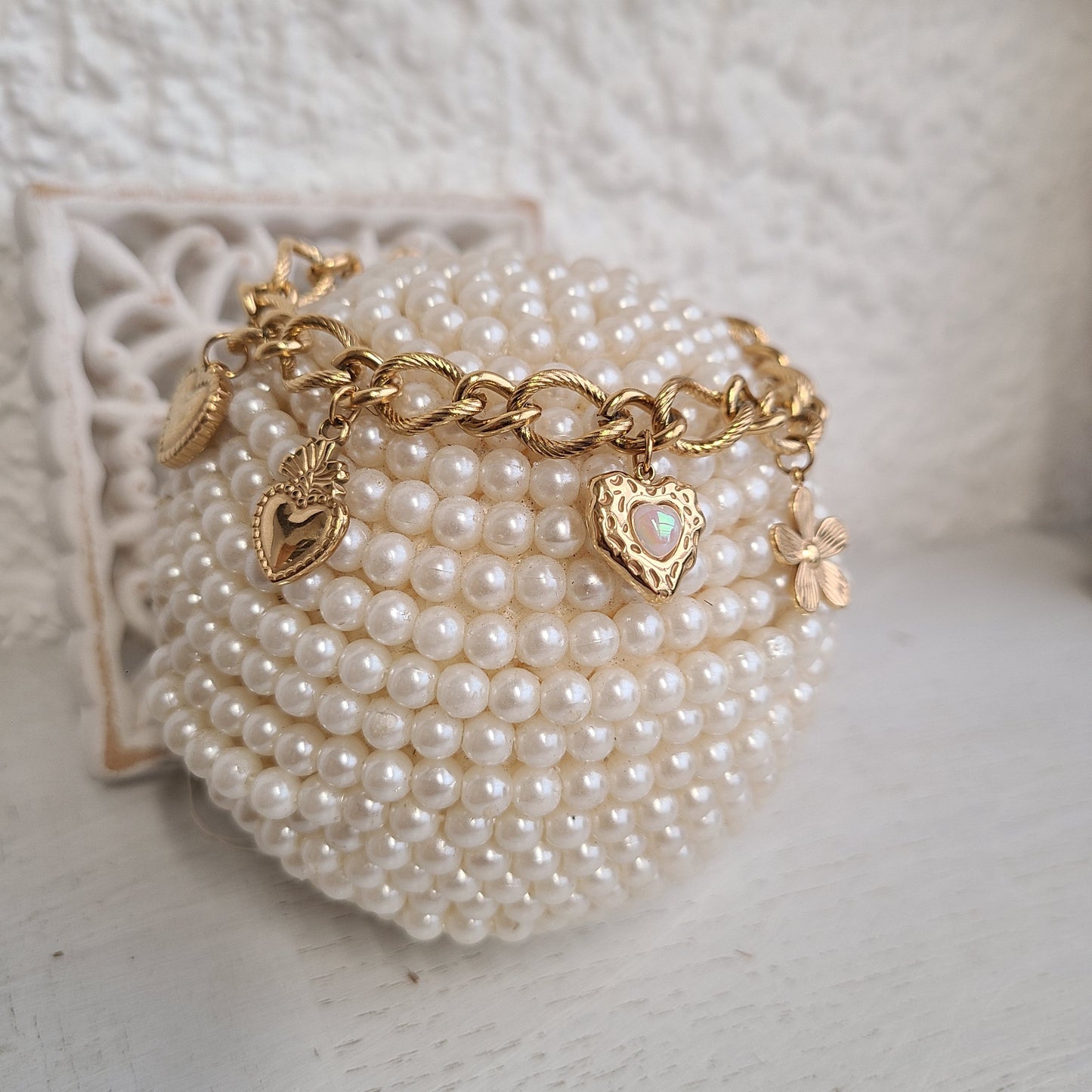 Bracelet cœur  – gros maillons & charms tendance