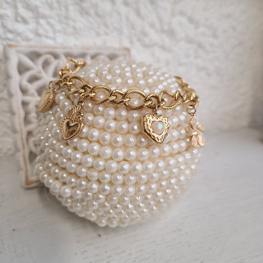 Bracelet cœur  – gros maillons & charms tendance
