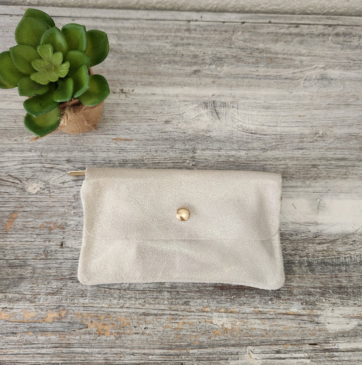 Porte-monnaie sac en cuir daim pailleté