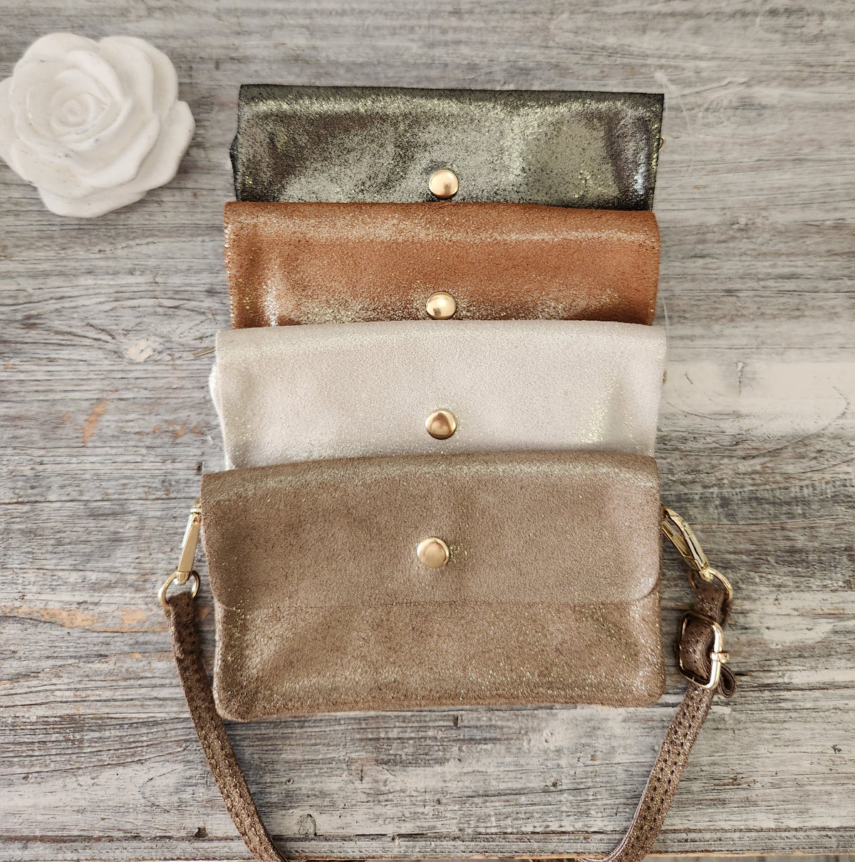 Porte-monnaie sac en cuir daim pailleté