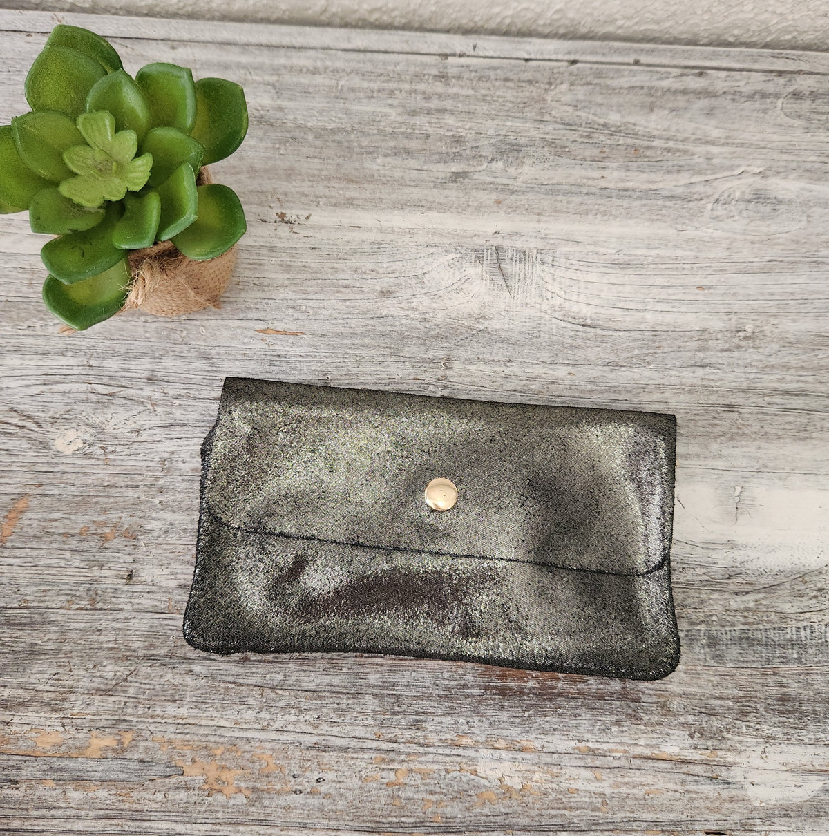 Porte-monnaie sac en cuir daim pailleté