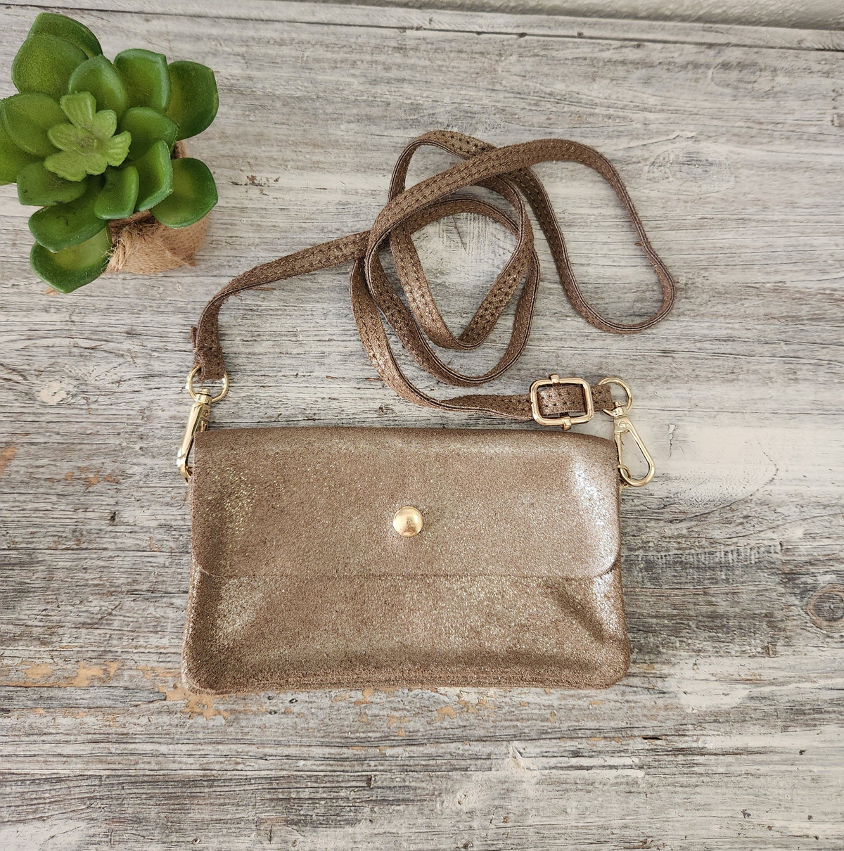 Porte-monnaie sac en cuir daim pailleté